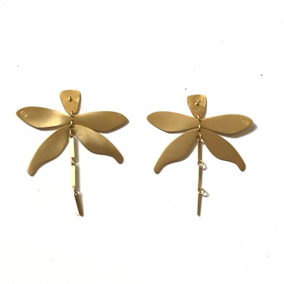 Tory Burch Articulated Dragonfly Drop Earrings Womens Brass Gold Dangle Post 3" - Picture 8 of 12